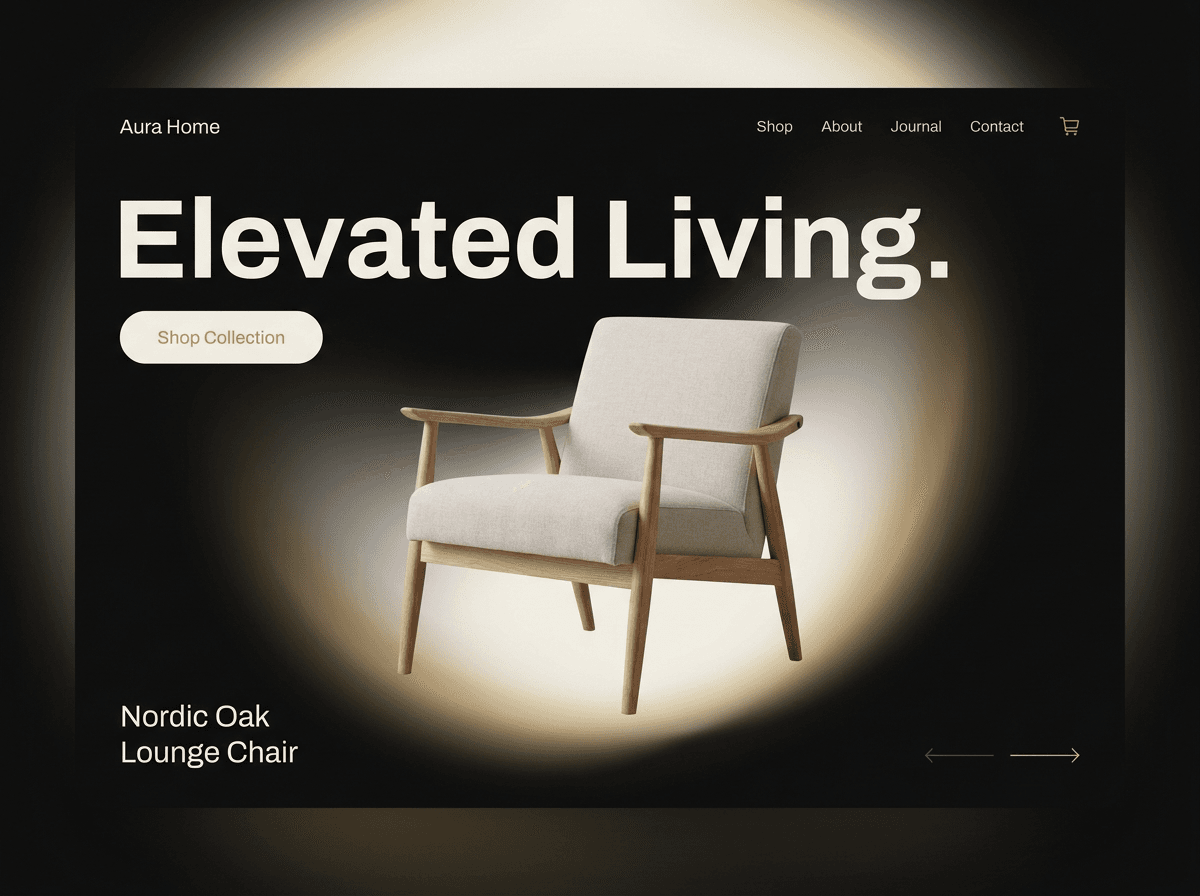 Furniture e-commerce storefront landing page with a featured product